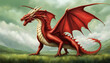 St. David's Day Fierce Red dragon in a field Welsh ~ Created with Generative AI.