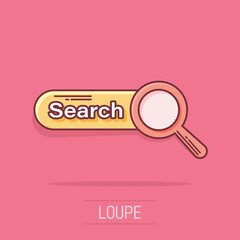 Wall Mural - vector cartoon search bar ui icon in comic style. search website form illustration pictogram. find s