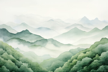 Wall Mural - Fog sunrise morning background hill mountain landscape environment nature forest mist