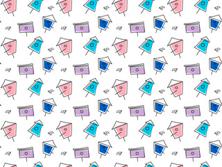 Seamless doodle pattern with birdhouses