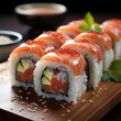 Sushi Roll on a Wooden Surface