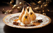 A plate with pears covered in chocolate and nut 8_12
