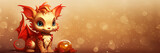 Golden and red cute baby dragon for a child, 2024 chinese and asian year of the dragon celebration, new year web banner