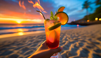 Wall Mural - Tropical Sunset Cocktail: Cool off this summer with a refreshing beachside drink!