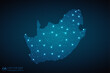 South Africa map radial dotted pattern in futuristic style, design blue circle glowing outline made of stars. concept of communication on dark blue background. Vector illustration EPS10