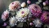 Fototapeta Kwiaty - Tapeta vintage. Rustykalne kwiaty Dalii. Generative AI