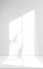 Leinwandbilder - Background White Wall Studio with Light,Shadow Window Frame on Surface floor,Empty Kitchen Room with Podium Display Mockup,Top Shelf Bar with Sunlight,Backdrop Concrete background for Cosmetic Product