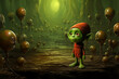 © Haydiddle - Science fiction little green alien with child like features. He appears cute and innocent but is surrounded by a dangerous world environment