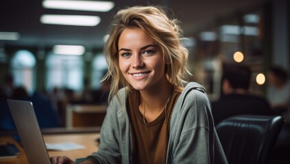 Wall Mural - Urban Workday: Student Focuses on Laptop in Cafe Scene