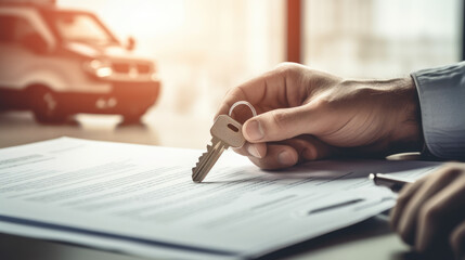 Wall Mural - A man signs a contract to buy a car