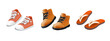 Various Shoes icons collection. Boots, sport shoes, sneaker, hiking footwear and other shoes for training 3D. Icons set