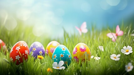  Spring Meadow with Easter Bunny and Decorated Eggs