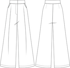 Wall Mural - tailored wide leg sailor palazzo pant trouser template technical drawing flat sketch cad mockup fashion woman design model style 