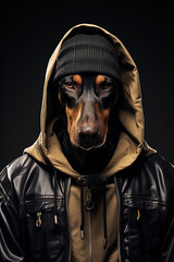 Wall Mural - A doberman in the style of hip hop aesthetics. Generative AI