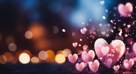 Wall Mural - Abstract Heart-Shaped Bokeh Lights in a Dreamy Gradient for Festive or Romantic Background Imagery