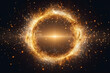© fadi - Gold glitter circle of light shine sparkles and golden spark particles in circle frame on black background. Christmas magic stars glow, firework confetti of glittery ring shimmer
