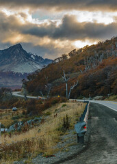 Canvas Print - Highway crossing moutains landscape, tierra del fuego, argentina