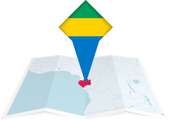 Wall Mural - Gabon pin flag and map on a folded map