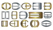 D Ring And Belt Buckle Flat Sketch Vector Illustration Set, Different Types Belt With Frame Buckle, Berg Buckle And Ring Buckles Accessories For Belt, Jewellery, Dress Fasteners And Clothing Belt