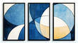 Set of abstract painting of blue and orange geometric shapes.