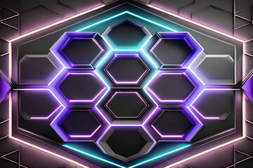 hexagon pattern with neon lights background design