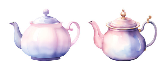 Teapot, watercolor clipart illustration with isolated background.