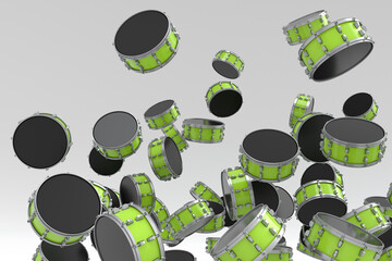 Wall Mural - Many of flying drums or drumset on white background