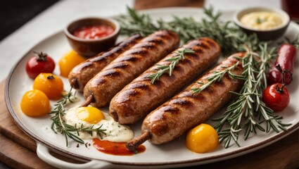 Wall Mural - grilled sausages with mustard