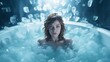 Young Woman Doing A Cold Plunge.  (Generative AI).