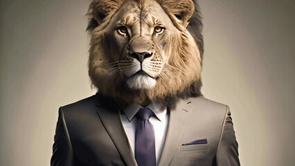 Wall Mural - Animation portrait of a lion in a suit
