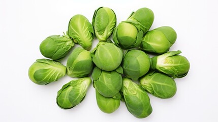 Canvas Print - Fresh Brussels sprouts on a white background. Generative AI.