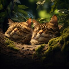 Poster - two cats sleeping on a tree branch