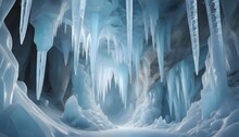 Ice Stalactites In Snowy Landscape, Generative AI