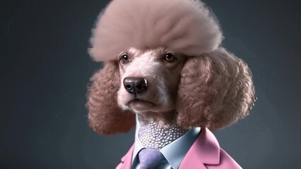 Wall Mural - Animation portrait of a poodle in a pink suit 

