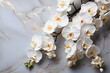 white orchids on a marble background. exotic flowers in close-up.