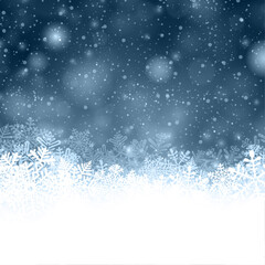 Wall Mural - White rough snow banner on blue textured pattern with blurred snowflakes.