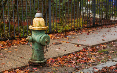 Wall Mural - fire hydrant against urban backdrop, symbolizing safety and emergency preparedness