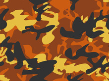 Military Camo Grunge. Abstract Vector Camouflage. Fabric Orange Military Camoflage Brown Camouflage Seamless Print. Orange Vector Texture. Yellow Modern Pattern. Yellow Army Paint. Urban Camo Print.