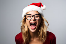 Attractive Smiling Woman In Christmas Hat
