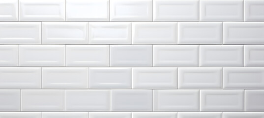 Poster - White ceramic rectangle mosaic tile geometric pattern. Classic white  brick tile 