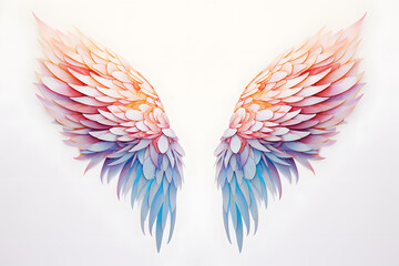 Wall Mural - Beautiful magic watercolor angel wings isolated on white background