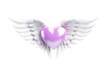 Wall Mural - pink heart with angel cupid wings isolated on transparentbackground. love, romance, date