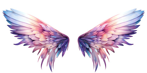 Wall Mural - Beautiful magic watercolor angel wings isolated on transparent background