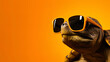 © JVLMediaUHD - Portrait of turtles with glasses in front of a sunny orange background