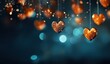 hearts hanging from a rope on a background with an attractive bokeh light ring