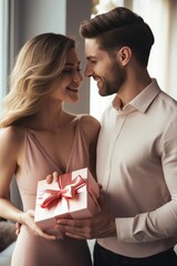 Wall Mural - Young couple with gifts for Valentine's Day