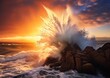 wave crashing rocks ocean sunset explosions power nature begin again big splash searchlight