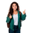 © LorenaPh - Latin American female student doing thumbs up over white transparent background