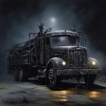 Gothic Surreal Truck Illustration In Marilyn Manson's Artistic Style: Dark And Enigmatic