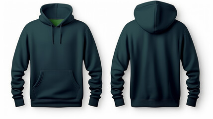 Wall Mural - A forest green hoodie, front and back view, with drawstring and pocket.